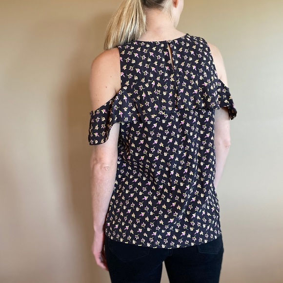 Loft ruffled blouse pink and yellow floral - Picture 2 of 4